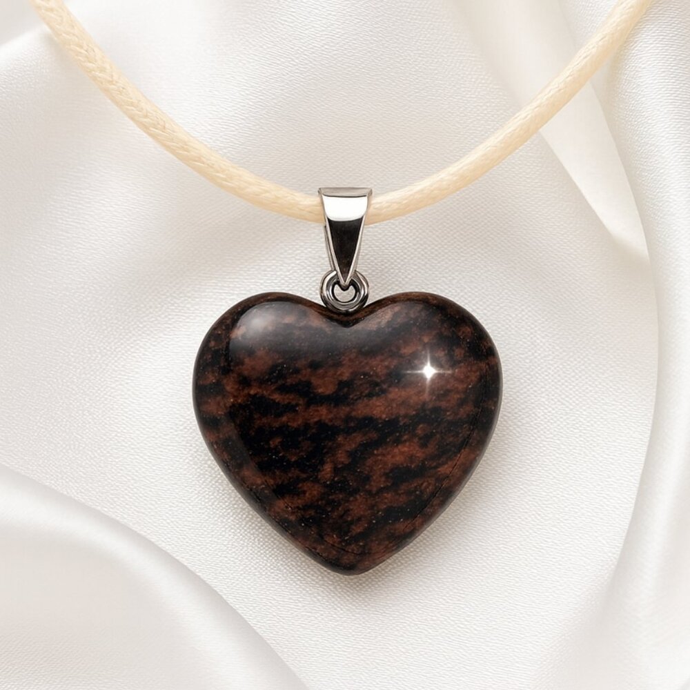 Heart-Shaped Brown Pendant Necklace on Tan Cord – Casual Women Jewelry